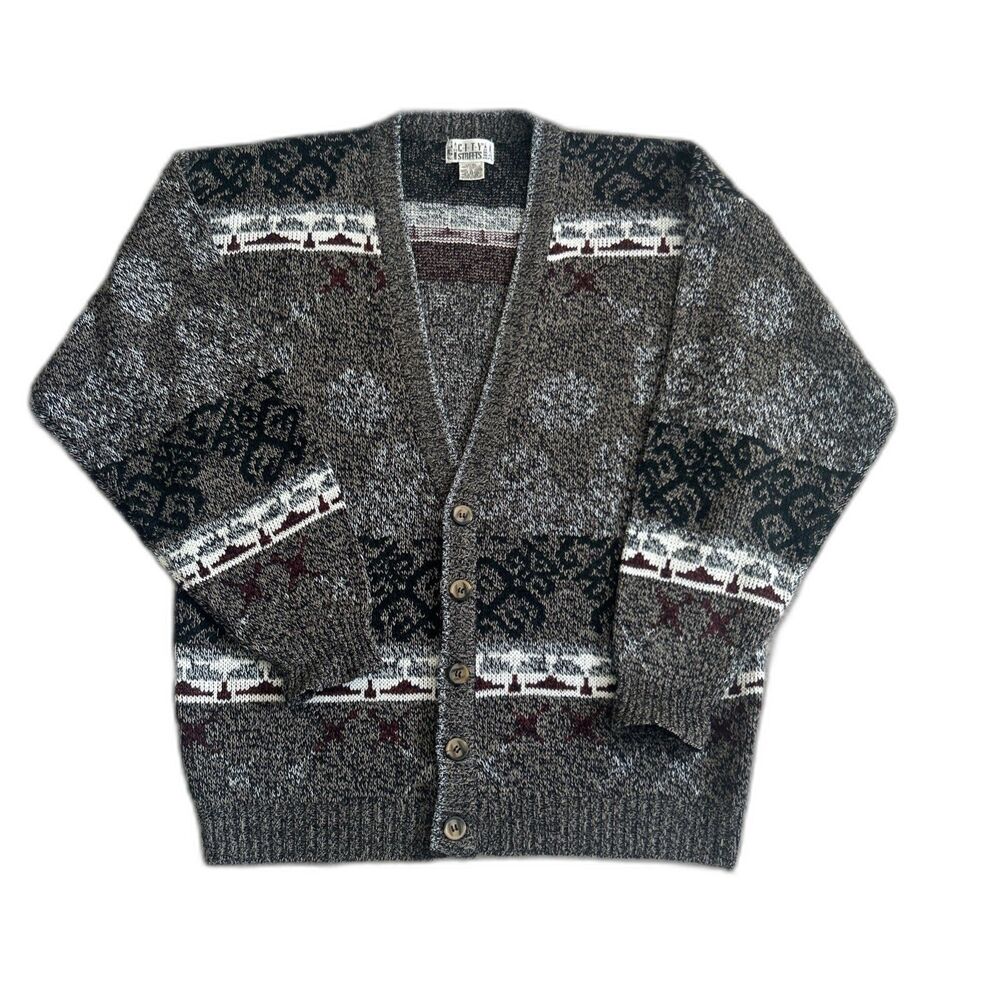 City Streets Cardigan Sweater Mens Large Tall Buttoned 90s Retro Grandpa Vintage